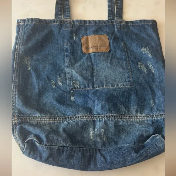 American Eagle Distressed Denim Tote Bag - Picture 9 of 10